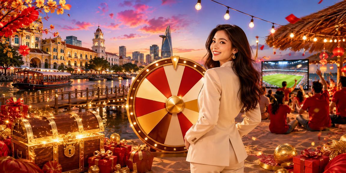 Không khí Tết Nguyên Đán tại TP.HCM với bàn roulette casino và đèn lồng đỏ rực