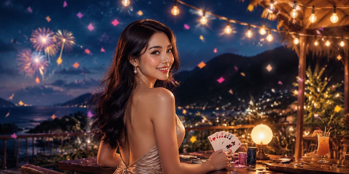 Người chơi bài tại lễ hội Sa Pa dưới ánh đèn nhiều màu sắc, không khí casino đêm hội
